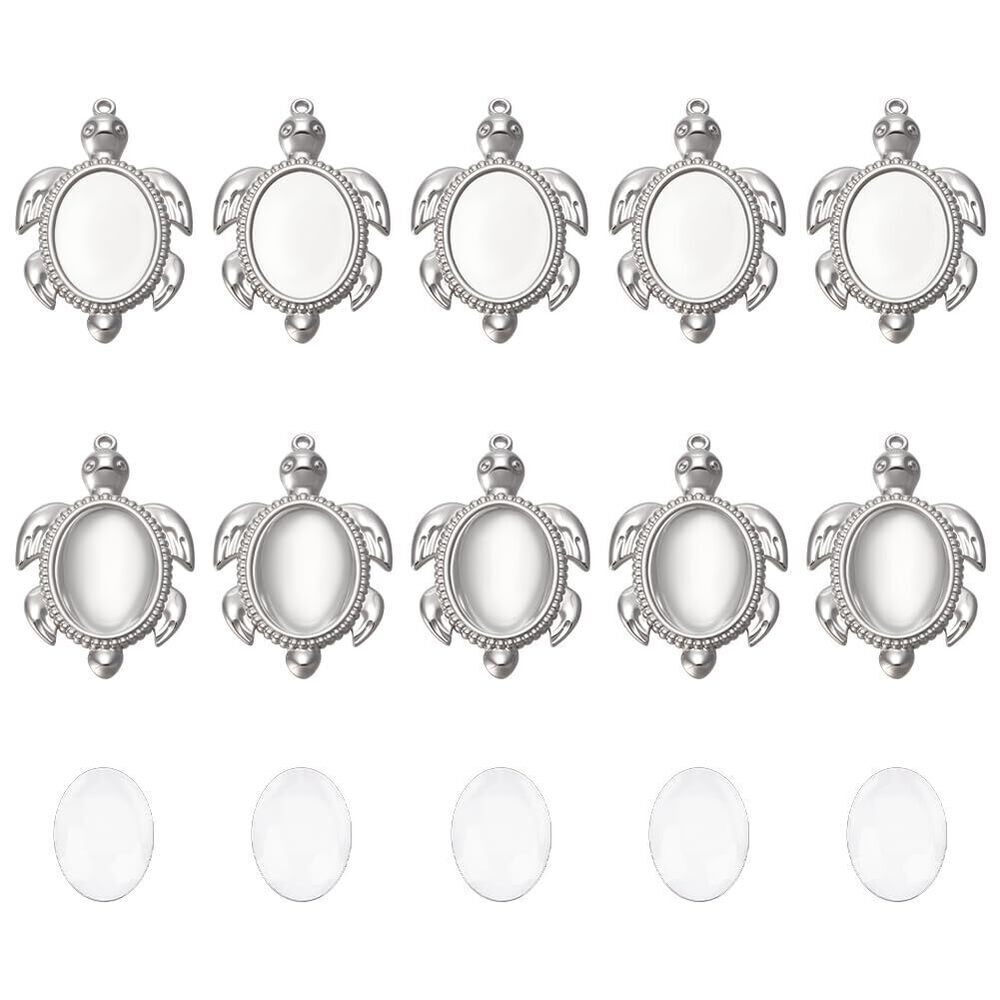 7839 10 Sets 304 Stainless Steel Sea Turtle Pendant Blanks Ocean Turtle